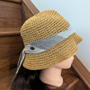 Scotch R'belle Packable Tan Straw Bucket Hat with Ribbon Size small